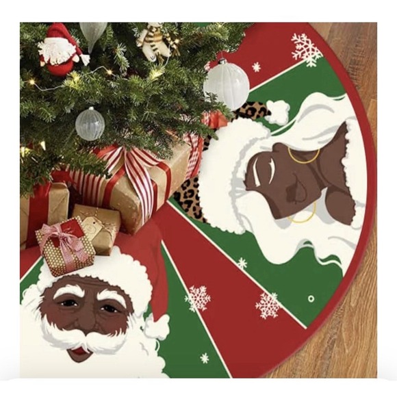 The Unbranded Brand Other - 🎄 24" Red & Green Christmas‎ Tree Skirt – Black Santa & Mrs. Claus Design